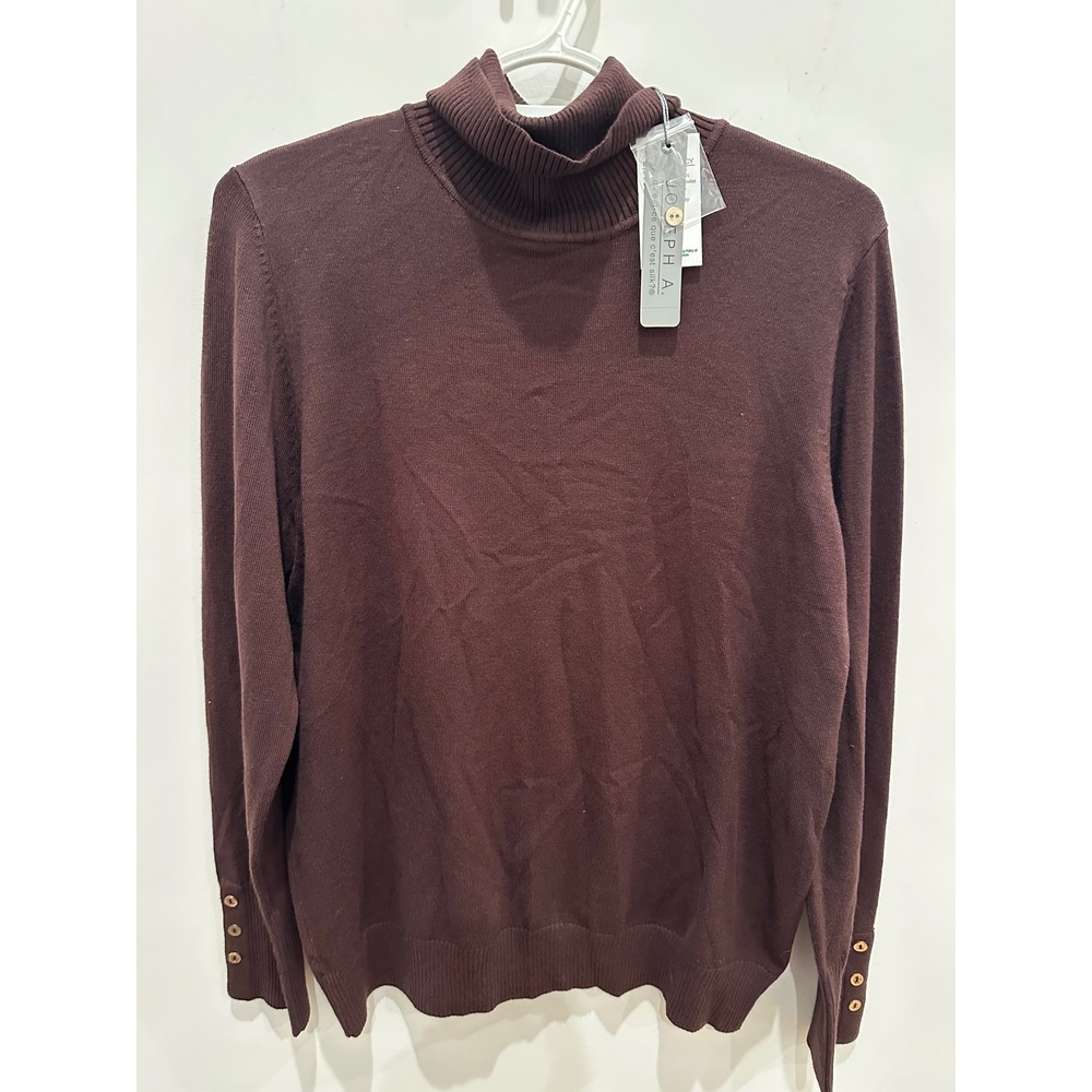 Joseph A Womens Coffee Bean Brown Silk Blend Turtleneck Sweater L J2F53634S NWT